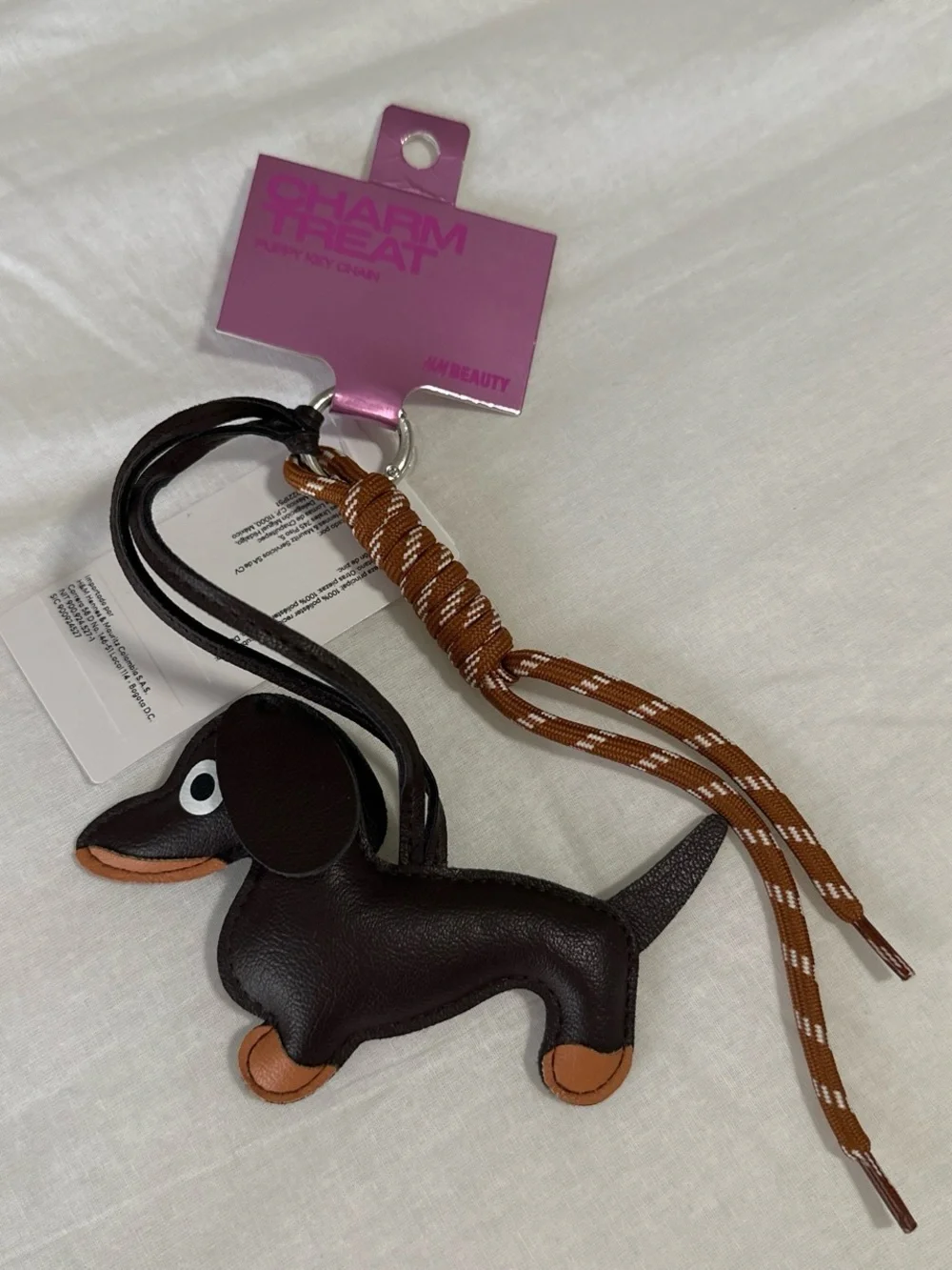 NWT H&M Brown leather dachshund keychain